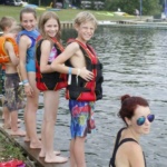 kids by lake